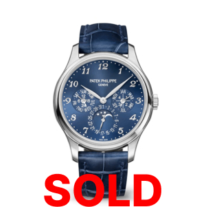 A blue watch with the words " sold ".