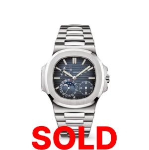 A silver watch with the words " sold ".