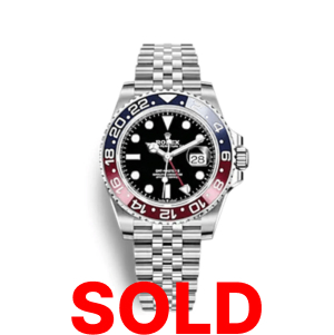 A rolex gmt master ii watch with the pepsi logo on it.