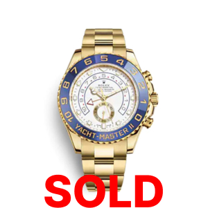 A gold watch with the words " sold ".